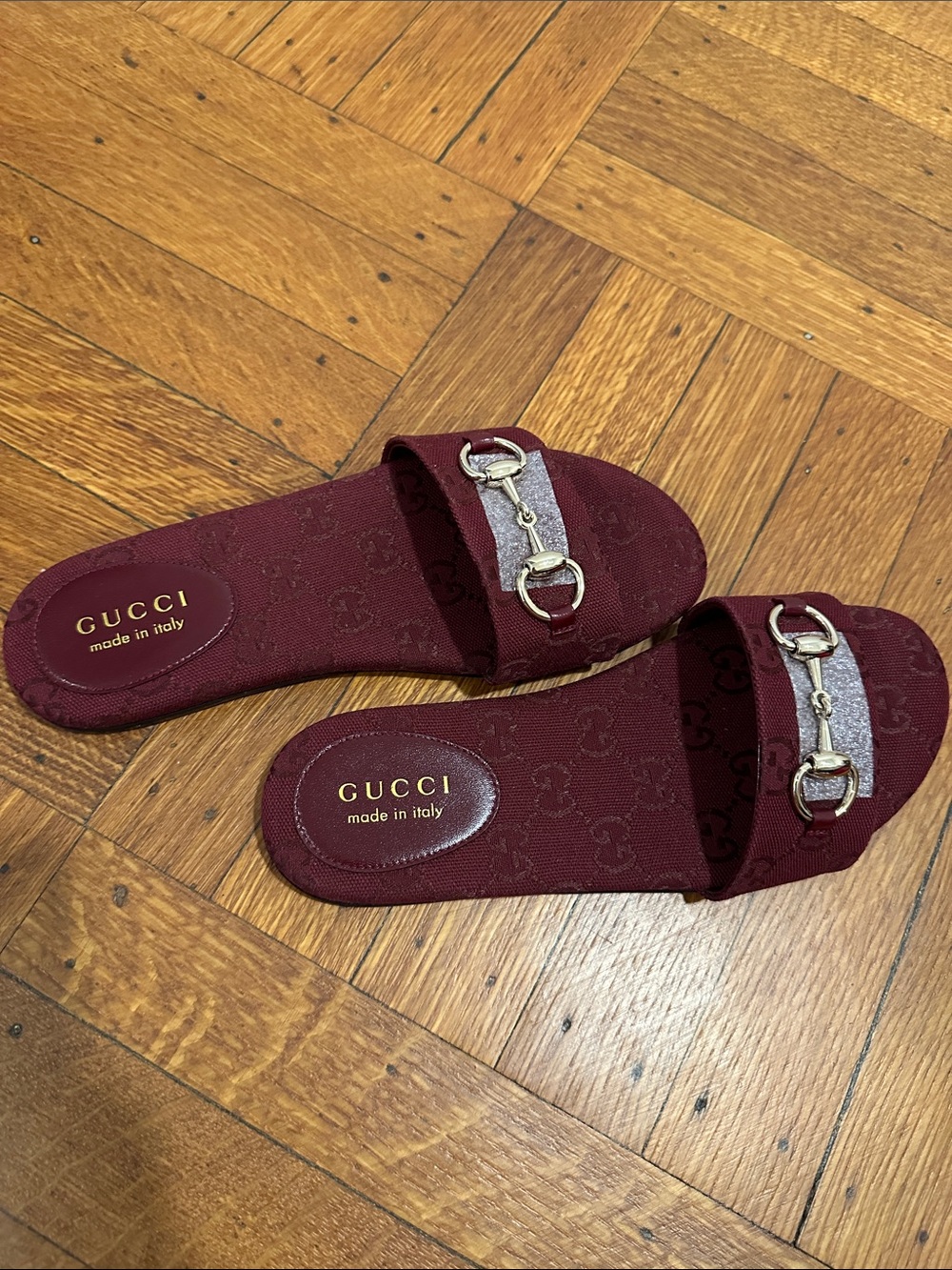 Gucci Women's Maroon Horsebit Slide Sandals